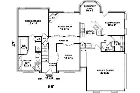 Floor Plan - Main Floor for Traditional House Plan #81-808 - 3 bed, 2.5 bath