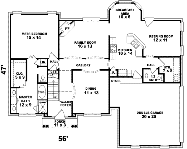 Floor Plan - Main Floor for Traditional House Plan #81-808 - 3 bed, 2.5 bath
