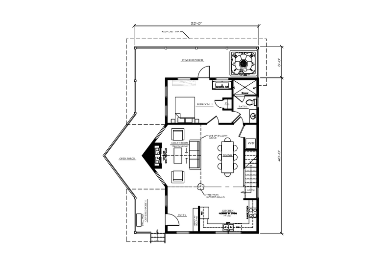 House Blueprint - Floor Plan - Main Floor for Traditional House Plan #123-117 - 2 bed, 2 bath