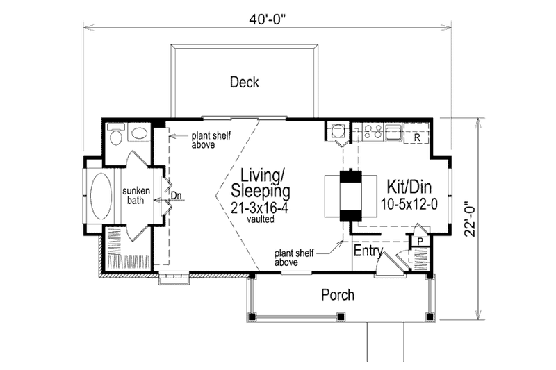 Dream House Plan - Floor Plan - Main Floor for Cottage House Plan #57-269 - 1 bed, 1 bath