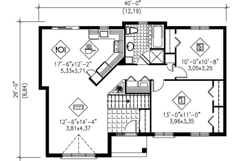 Home Plan - Floor Plan - Main Floor for Cottage House Plan #25-1192 - 2 bed, 1 bath