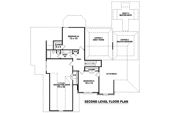 Floor Plan - Upper Floor for Colonial House Plan #81-1604 - 4 bed, 3.5 bath