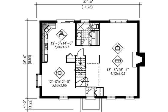 Floor Plan - Main Floor for European House Plan #25-4251 - 3 bed, 2 bath
