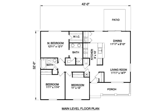 Floor Plan - Main Floor for Ranch House Plan #116-241 - 3 bed, 2 bath