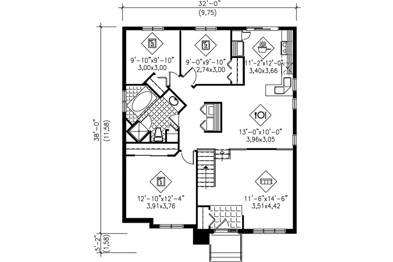 Dream House Plan - Floor Plan - Main Floor for Country House Plan #25-1162 - 3 bed, 1 bath