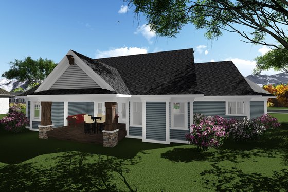 Exterior - Rear Elevation for Ranch House Plan #70-1273 - 2 bed, 2.5 bath