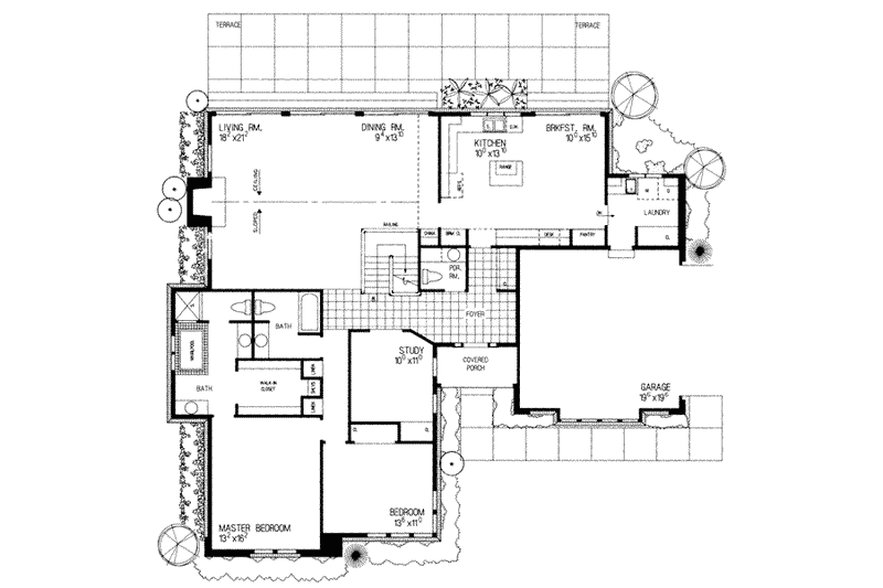 Home Plan - Floor Plan - Main Floor for Tudor House Plan #72-309 - 2 bed, 3 bath