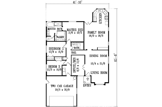Floor Plan - Main Floor for Adobe / Southwestern House Plan #1-1332 - 3 bed, 2 bath