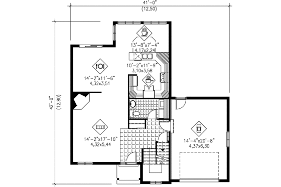 Floor Plan - Main Floor for European House Plan #25-2162 - 3 bed, 1.5 bath