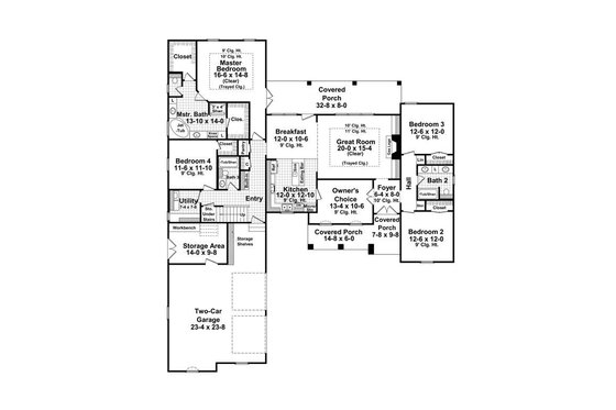Floor Plan - Main Floor for Traditional House Plan #21-219 - 4 bed, 3 bath