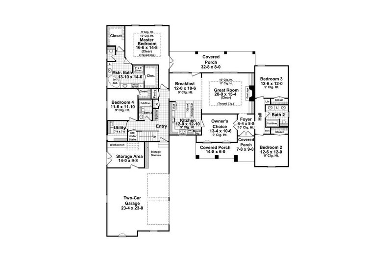 Architectural House Design - Floor Plan - Main Floor for Traditional House Plan #21-219 - 4 bed, 3 bath