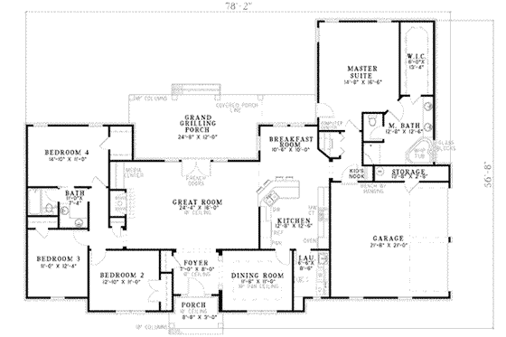 Floor Plan - Main Floor for Traditional House Plan #17-2087 - 4 bed, 2 bath