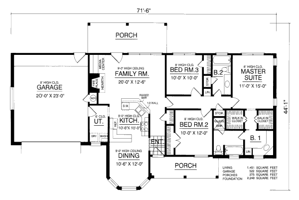 Floor Plan - Main Floor for Traditional House Plan #40-411 - 3 bed, 2 bath