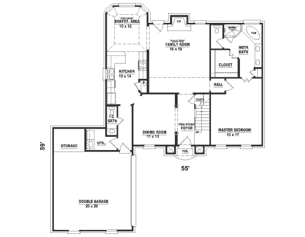Floor Plan - Main Floor for Southern House Plan #81-203 - 4 bed, 3.5 bath