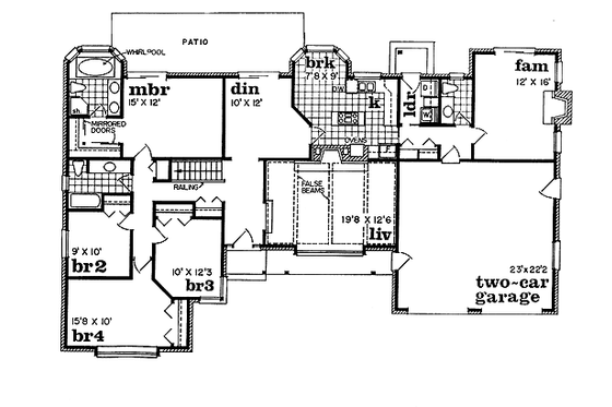 Floor Plan - Main Floor for Ranch House Plan #47-152 - 4 bed, 2.5 bath