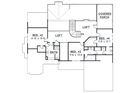 Floor Plan - Upper Floor for Bungalow House Plan #67-290 - 4 bed, 3 bath
