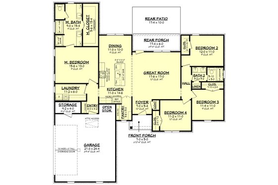 Floor Plan - Main Floor for Farmhouse House Plan #430-425 - 4 bed, 2 bath
