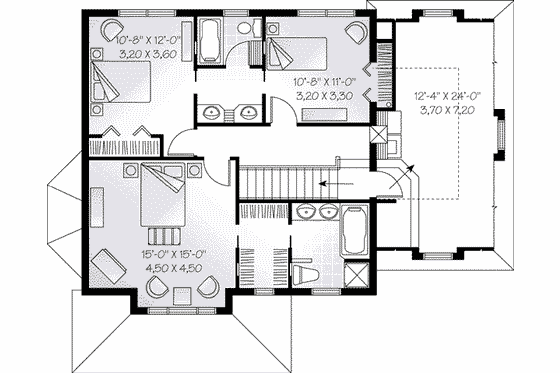 Floor Plan - Upper Floor for European House Plan #23-575 - 3 bed, 2.5 bath