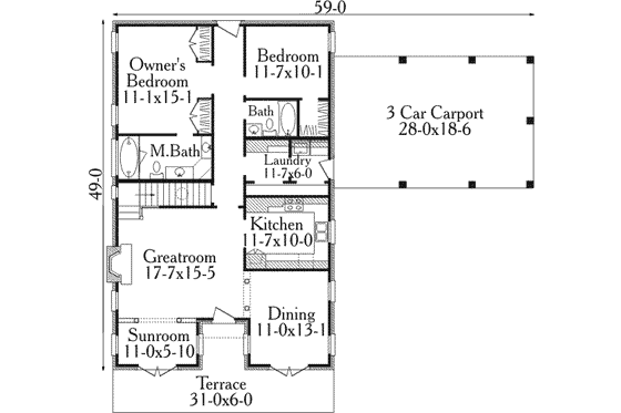 Floor Plan - Main Floor for Southern House Plan #406-227 - 2 bed, 2 bath
