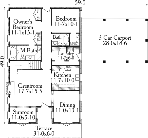 Home Plan - Southern Floor Plan - Main Floor Plan #406-227