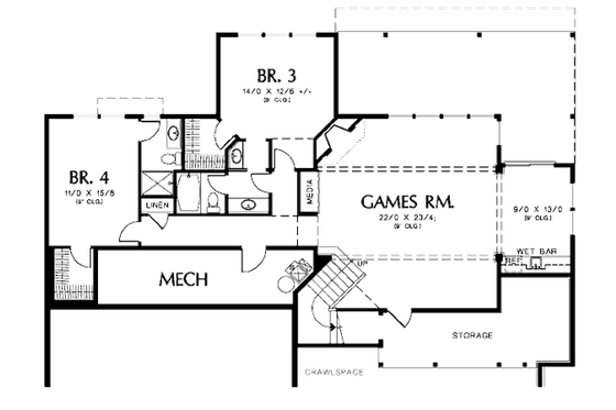 Floor Plan - Lower Floor for European House Plan #48-428 - 4 bed, 4 bath