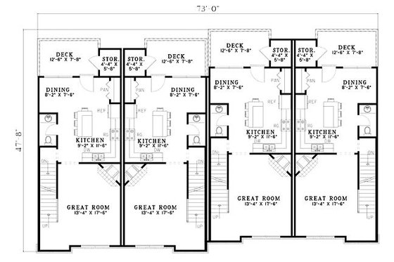 Floor Plan - Main Floor for Traditional House Plan #17-1173 - 2 bed, 2.5 bath