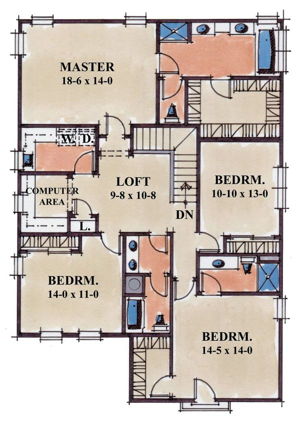 House Plan Design - Traditional Floor Plan - Upper Floor Plan #20-1848