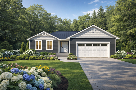 Exterior - Front Elevation for Craftsman House Plan #1111-25 - 2 bed, 2 bath