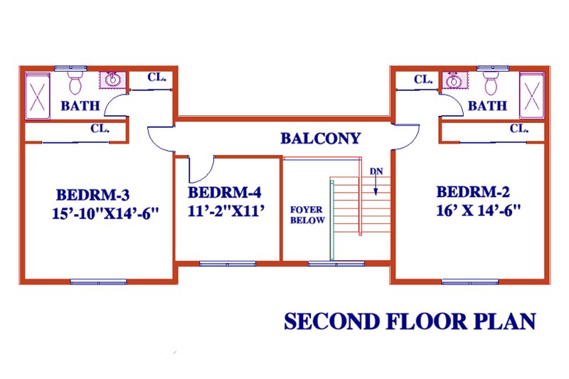 House Blueprint - Floor Plan - Upper Floor for Farmhouse House Plan #3-344 - 5 bed, 4 bath