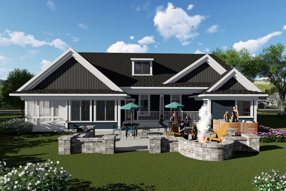 Exterior - Rear Elevation for Ranch House Plan #70-1421 - 3 bed, 2.5 bath