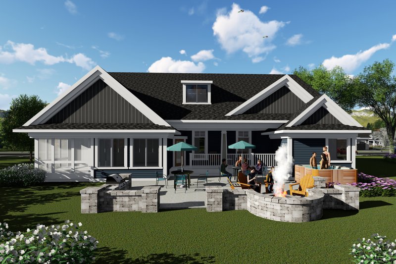 Dream House Plan - Exterior - Rear Elevation for Ranch House Plan #70-1421 - 3 bed, 2.5 bath