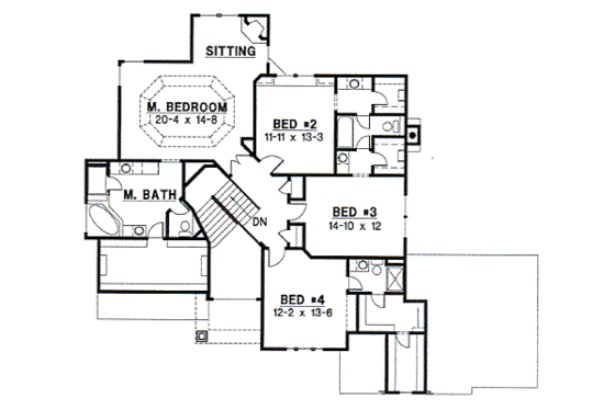 Floor Plan - Upper Floor for European House Plan #67-596 - 4 bed, 3.5 bath