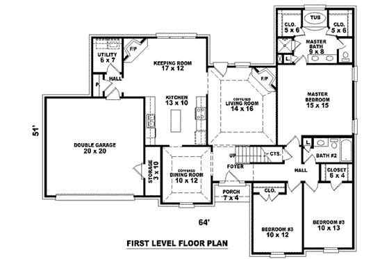 Floor Plan - Main Floor for Traditional House Plan #81-958 - 4 bed, 3 bath