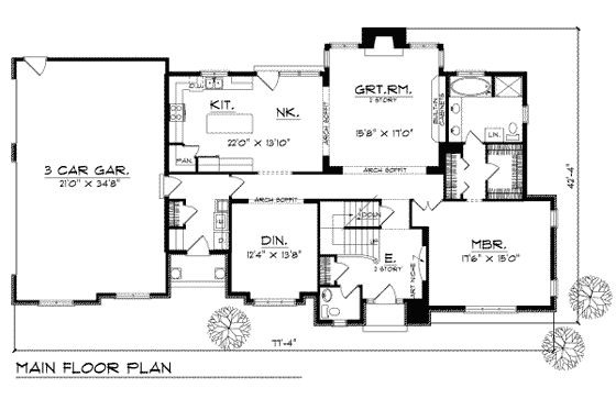 Floor Plan - Main Floor for Southern House Plan #70-422 - 4 bed, 3.5 bath
