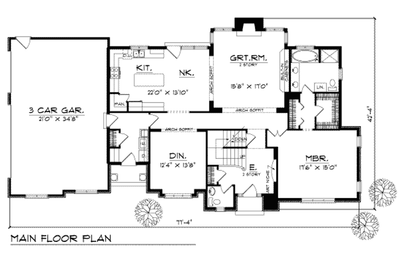 Home Plan - Floor Plan - Main Floor for Southern House Plan #70-422 - 4 bed, 3.5 bath