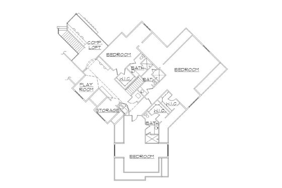 Floor Plan - Upper Floor for European House Plan #5-454 - 6 bed, 7.5 bath