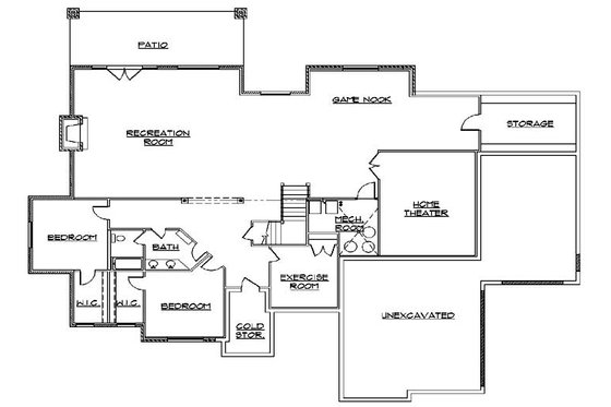 Floor Plan - Lower Floor for European House Plan #5-352, 3.5 bath