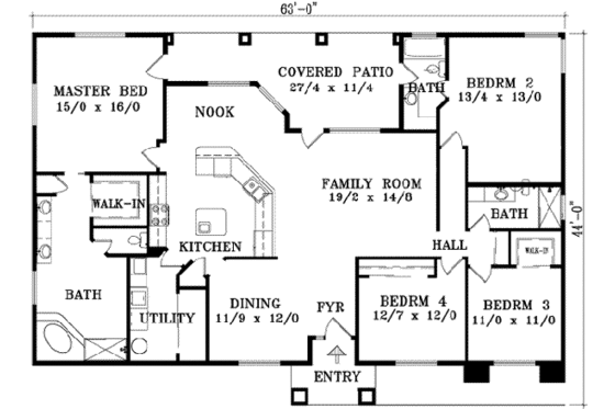 Floor Plan - Main Floor for Adobe / Southwestern House Plan #1-1442 - 4 bed, 3 bath