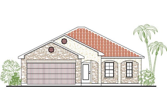 Exterior - Front Elevation for Mediterranean House Plan #80-131 - 3 bed, 2 bath