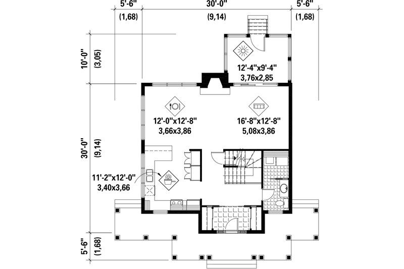 House Blueprint - Floor Plan - Main Floor for Country House Plan #25-4603 - 3 bed, 1 bath