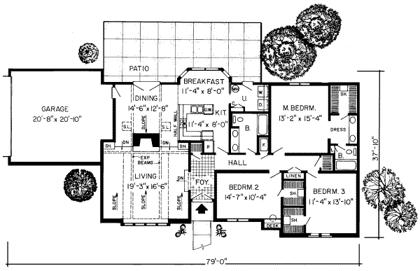 Traditional Style House Plan - 3 Beds 2 Baths 1890 Sq/Ft Plan #312-240 ...