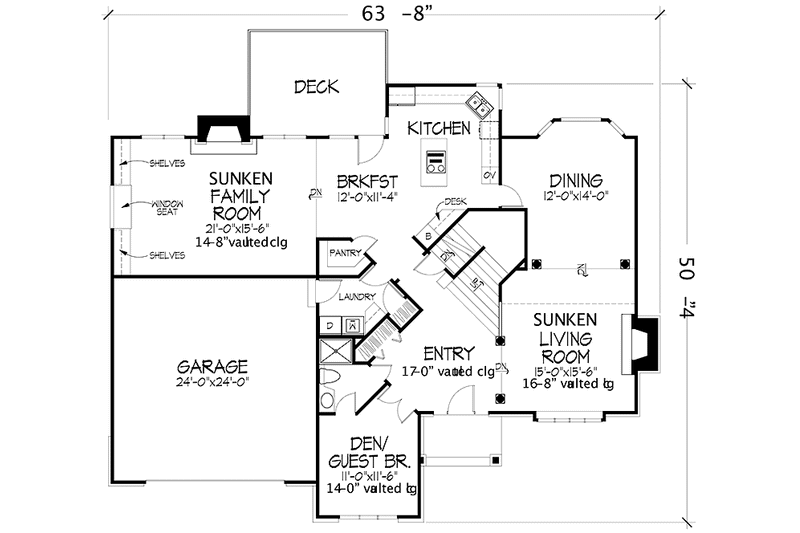 Home Plan - Floor Plan - Main Floor for Contemporary House Plan #320-1106 - 3 bed, 3 bath