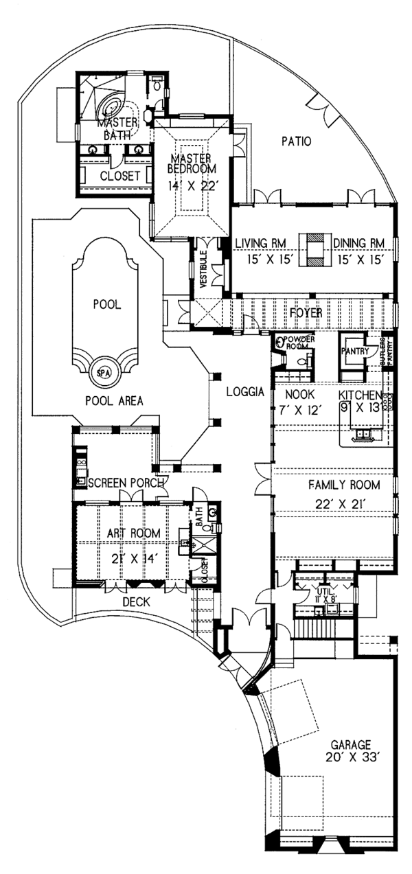 House Design - Mediterranean Floor Plan - Main Floor Plan #76-122