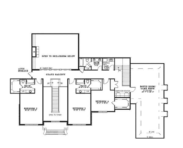 Architectural House Design - European Floor Plan - Upper Floor Plan #17-3329