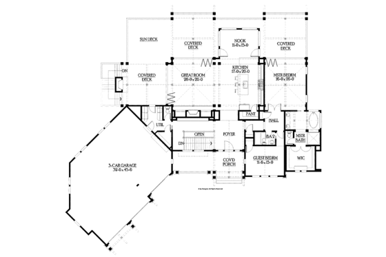 Floor Plan - Main Floor for Craftsman House Plan #132-560 - 4 bed, 4.5 bath