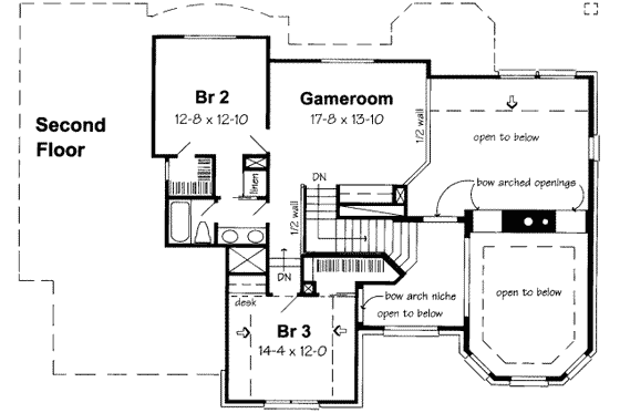 Floor Plan - Upper Floor for European House Plan #312-144 - 3 bed, 2.5 bath
