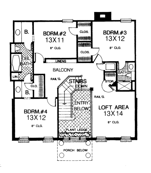 Architectural House Design - Classical Floor Plan - Upper Floor Plan #310-1151