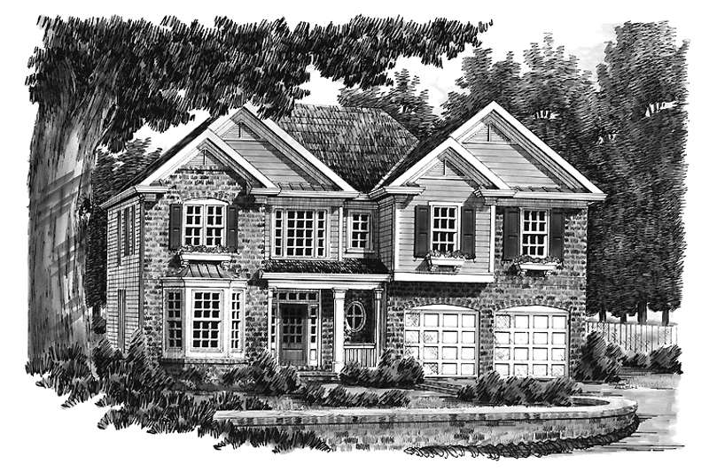 House Blueprint - Exterior - Front Elevation 3 for Colonial House Plan #927-843 - 3 bed, 2.5 bath