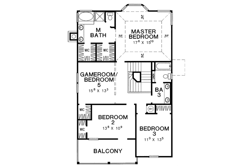 House Blueprint - Floor Plan - Upper Floor for Country House Plan #472-177 - 5 bed, 3 bath