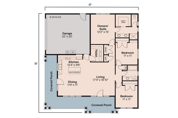 Dream House Plan - Floor Plan - Main Floor for Prairie House Plan #124-519 - 3 bed, 2 bath